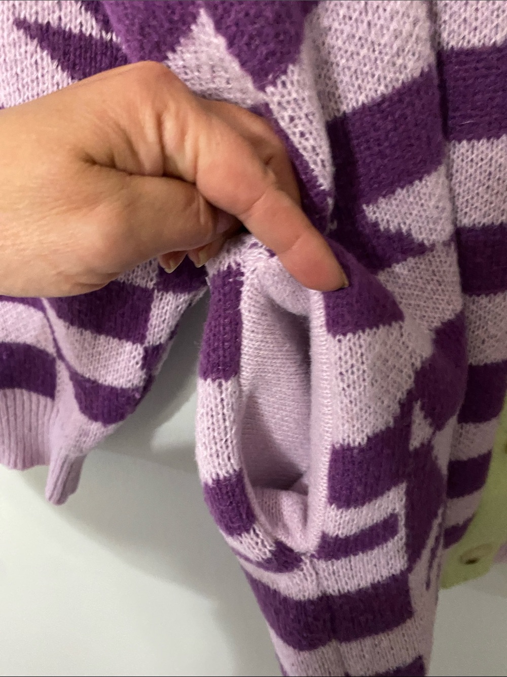 Listicle Purple & Lavender Geometric Cardigan with Lime Trim - Picture 4 of 4